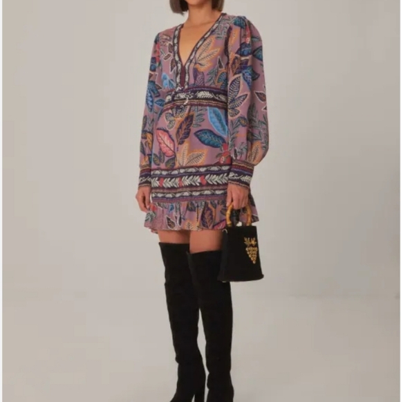 FARM Rio Dresses & Skirts - Farm Rio Long Sleeve Dress with Ruffle Hem